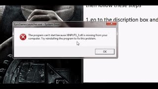 FIX XINPUT13dll WHEN OPEN EPICGAMESif you get error quotXINPUT13dll is mission from your computer [upl. by Oicnecserc]