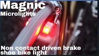 Magnic Microlights Non contact driven brake shoe bike light [upl. by Lodmilla]