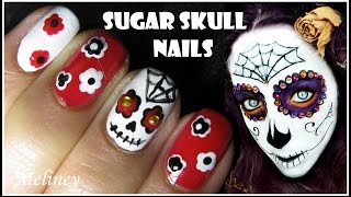 HALLOWEEN NAIL DESIGN SUGAR SKULL NAIL ART TUTORIAL MEXICAN DAY OF THE DEAD EASY SIMPLE [upl. by Sirrot]