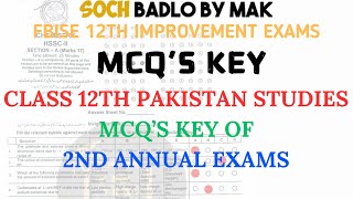 MCQS Key OF Class 12th Pak Studies 2nd Annual Exams  Soch Badlo By MAK [upl. by Ettelrats]