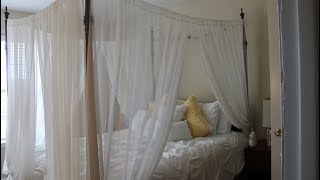 DIY How to make a canopy bed under 40 [upl. by Ecirtnahs]