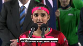 Martina Hingis and Sania Mirzas Winning Speech  Australian Open 2016 [upl. by Adamsun318]