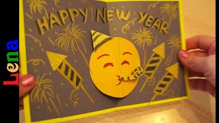 Neujahrskarte basteln mit Emoji  How to make New Year Card  Emoji New year pop up greeting cards [upl. by Ylsew]