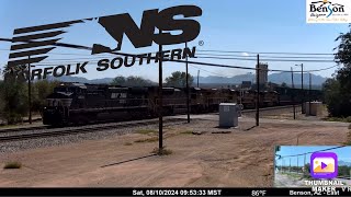 Norfolk Southern 4030 Leading A Long Intermodal Train On The Benson AZ RailCam [upl. by Edgerton943]