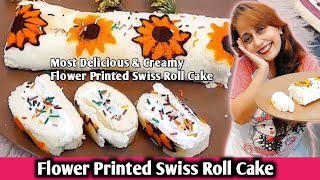 Flower Printed Swiss Roll Cake RecipeSuper Soft and Creamy Swiss Roll Cake [upl. by Nazario869]