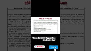 Union Bank 500 Apprentice Merit List Out csc motivation digitalindiadigitalindia union bank [upl. by Noma]