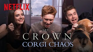 The Crown Cast Playing with Corgis  Netflix [upl. by Adnawyek]