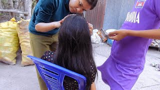 Routine Lightly Oiling for My Long Hair Care Nitpicking  Lice Picking amp Simple Hairstyle By Sister [upl. by Atolrac]