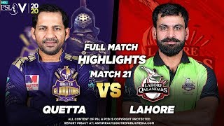 Quetta Gladiators vs LHR Qal  Full Match Highlights  Match 21  7 Mar  HBL PSL 2020  MB1 [upl. by Eduam]