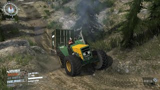 BUHRER 6105 4X4 Tractor towing a trailer with cointainer on steep hills  Spintires Mudrunner [upl. by Ario]