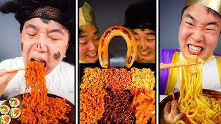 ASMR MUKBANG FIRE NOODLES Kielbasa sausage AND kimbap Funny EATING [upl. by Okimik298]