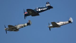 4Kᵁᴴᴰ FockeWulf Fw190 Spitfire amp F4U Corsair Formation Display GREAT SIGHT amp SOUND [upl. by Nawud]