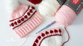 How to Crochet a Row of Hearts in a Hat [upl. by Annayoj]