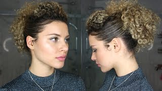 SIMPLE 5 MINUTE CURLY HAIR UPDO ON MEDIUM LENGTH CURLY HAIR NO HEAT [upl. by Taveda229]