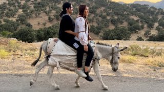 iranian nomadic lifeDonkey riding in a new way🤪Donkey ride with Fatima and her friendالاغسواری [upl. by Brote]