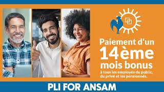 Paiement dun 14ème mois de bonus à tous les employés du public du privé et les pensionnés [upl. by Mariko335]