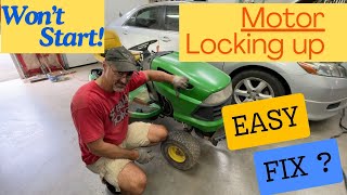 LA120 John Deere Lawn Tractor mower DEAD Can it be saved Vtwin Briggs Motor locking up Wont run [upl. by Yxor993]