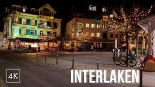 Night Walk through Interlaken Switzerland 🏔️🌙  4K [upl. by Boothe]