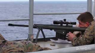 USMC Scout Snipers vs small boat Barrett M107 50 BMG Rifles [upl. by Ellezig]