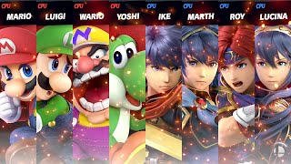 Mario amp Luigi amp Wario amp Yoshi Super Mario vs Ike amp Marth amp Roy amp Lucina Fire Emblem [upl. by Frasquito]