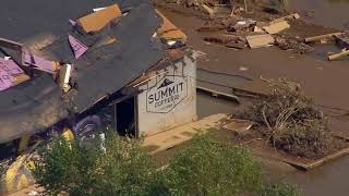 Aerials show Helene damage in Ashevilles River Arts District [upl. by Butterfield]