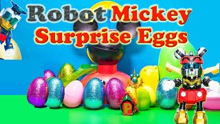 Exploring the Mickey Mouse Surprise Eggs with Robots and Friends [upl. by Xantha]