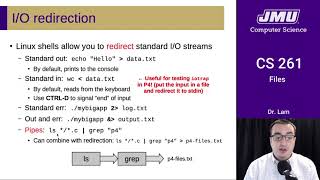 JMU CS261 25 Files Part 05  IO Redirection [upl. by Aleekahs]