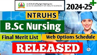 NTRUHS BSc Nursing Final Merit List RELEASED  Web Options Schedule RELEASED  Not eligible List [upl. by Angell59]