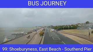 🇬🇧 BUS JOURNEY  Ensignbus 99 Shoeburyness East Beach  Southend Pier [upl. by Ellevel]