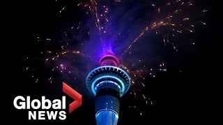 New Years 2021 Auckland New Zealand rings in New Year with fireworks show [upl. by Epner]