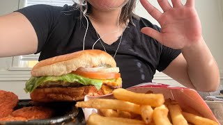 WENDY’s MUKBANG  BURGER amp SAUCY GHOST PEPPER NUGGS  ASMR  EATING [upl. by Atiugal]