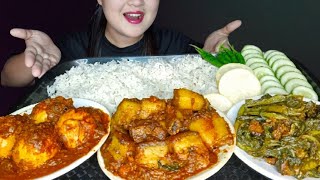 EATING SPICY EGG CURRY  PORK FRY  MUSTARD LEAVES  EATING SHOW  MUKBANG VIDEO [upl. by Duyne]