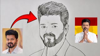 how to draw a Thalapathy  Vijay drawing  TVK drawing Tamilaga vettri kazhagam [upl. by Jordon]