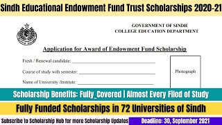 Sindh Educational Endowment Fund Trust Scholarships 202021  Sindh Government Scholarships [upl. by Hnamik]