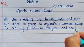 Notice For Sports Summer Camp  Notice Writing  Notice  English handwriting  writing  Eng Teach [upl. by Shih134]