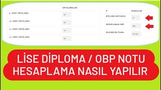 LİSE DİPLOMA NOTU HESAPLAMA NASIL YAPILIR  LİSE OBP HESAPLAMA [upl. by Nonnek]