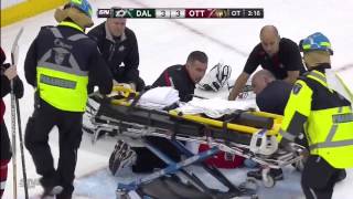 Craig Anderson stretchered off ice after collision with Valeri Nichushkin [upl. by Ssalguod582]