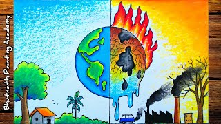 easy painting of environment dayhow to draw global warming [upl. by Haywood]