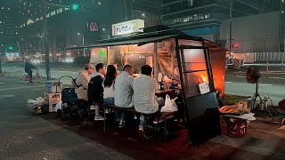 Serving Charcoaled Chicken at one of Fukuokas Best Yatai [upl. by Worden]