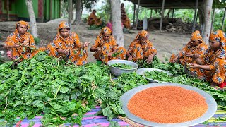 Malabar spinach amp Lentil Gravy Recipe  Pui Shak with Moshur Daal Cooking  Delicious Village Food [upl. by Ydassac548]