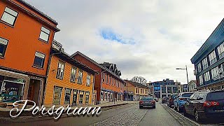 Porsgrunn Norway  Driving through colorful street Storgata [upl. by Clorinde]