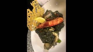 Squid ink Risotto  Parmesan Coral  Scallops  Calamari  Charred Prawn shorts food cooking [upl. by Perlman]