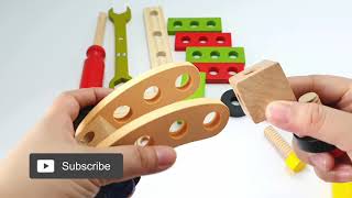 Play Pretend Wooden toy tools set Lets build build build [upl. by Kincaid]