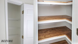 How to Build Corner Pantry Shelves  DIY Corner Shelves [upl. by Normac938]