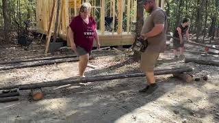 Cutting the rafters down nowlivingoffgrid wood diy [upl. by Fidel]