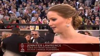 Jennifer Lawrence Oscars Red Carpet INTERVIEW 2013 Oscars Academy Awards Pre Show [upl. by Luhar]