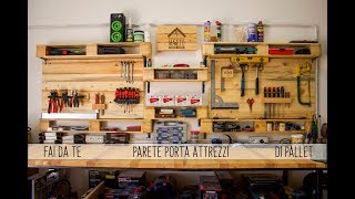 🏚 FAI DA TE 🛠 PARETE PORTA ATTREZZI DI PALLET 💡 [upl. by Aiyram]