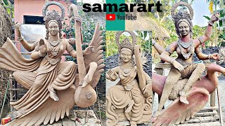 Saraswati murti making new design part 2  big saraswati murti banana [upl. by Xirdnek]