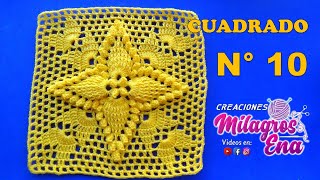 Cuadrado N° 10 tejido a crochet Hojitas en Relieves combinado con punto Popcorn para colchas [upl. by Rizzi]