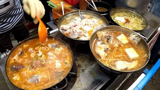 Seoul Street Food Korea Fish Soup Hotteok and Susubukkumi Pancakes Gwangjang Food Market [upl. by Aklam]